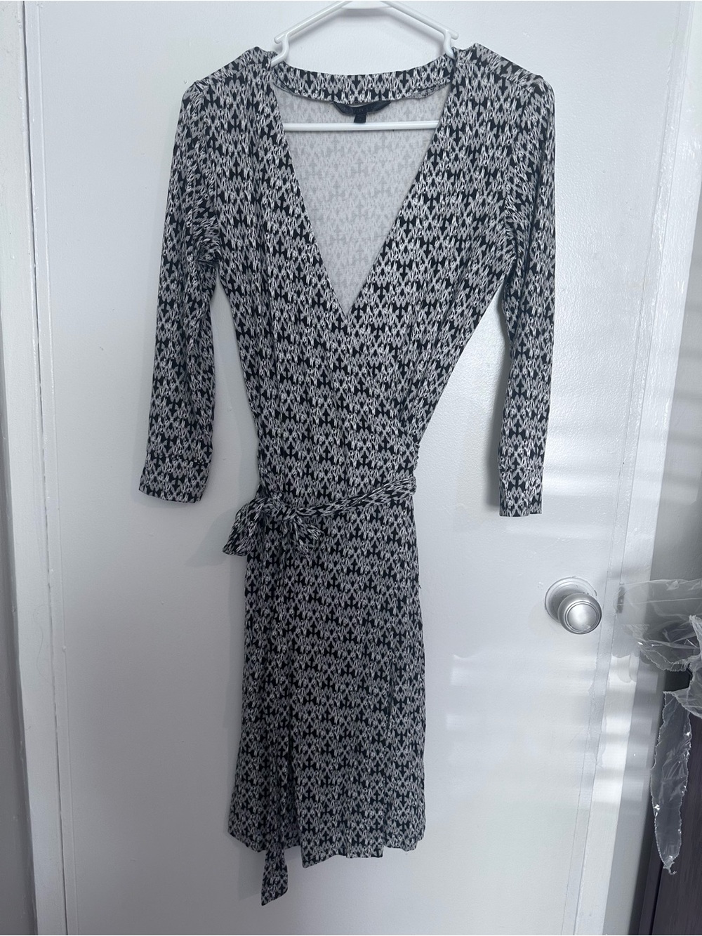Felicity & Coco Black and White Long Sleeve Wrap Dress